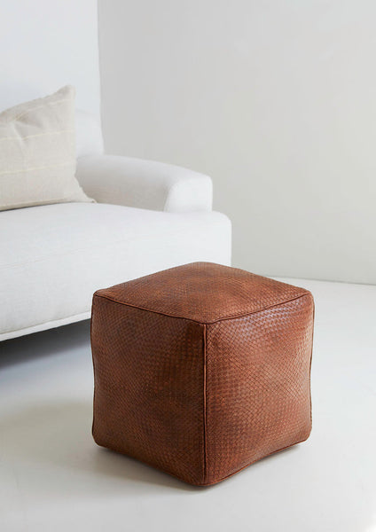 Braided Leather Cube Pouf - touchGOODS