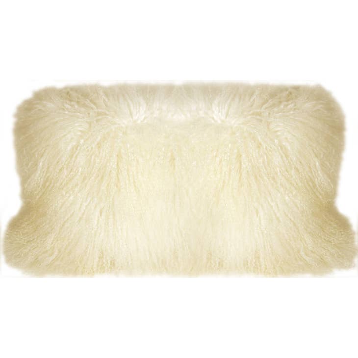 12" x 24" Natural White Mongolian Sheepskin Pillow - touchGOODS