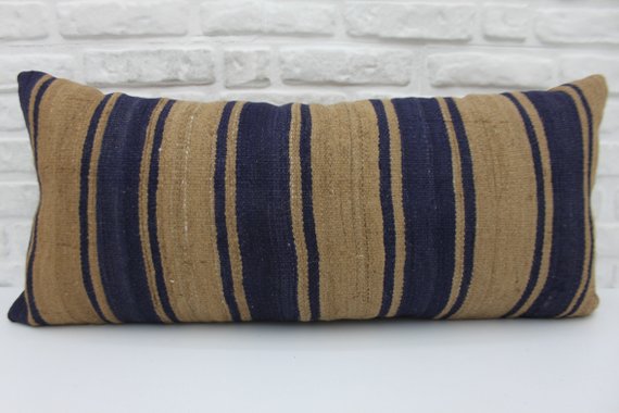 Extra Long Navy Striped Kilim Lumbar Pillow 16 x 36 | touchGOODS