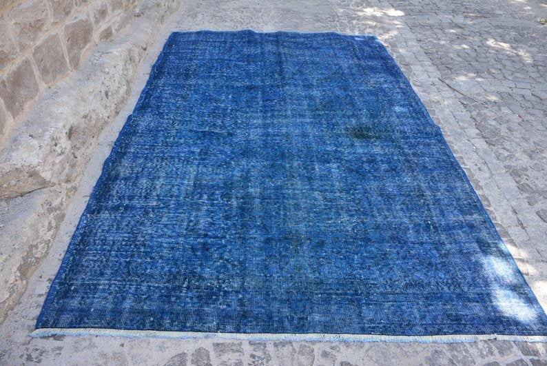 Distressed Blue Over-dyed Vintage Rug 9' x 5'7" | touchGOODS