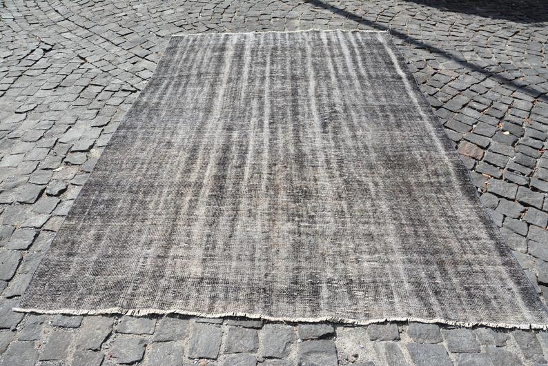Distressed Gray Over-dyed Vintage Area Rug 6'8 x 10'4 | touchGOODS