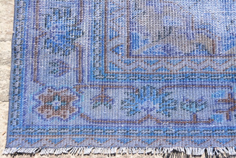 Distressed Blue Over-dyed Vintage Rug 9'3 x 6'5 | touchGOODS