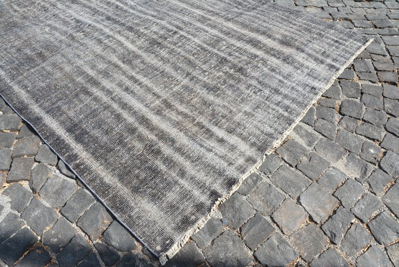 Distressed Gray Over-dyed Vintage Area Rug 6'8 x 10'4 | touchGOODS