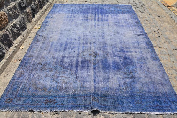 Distressed Blue Over-dyed Vintage Rug 9'3 x 6'5 | touchGOODS