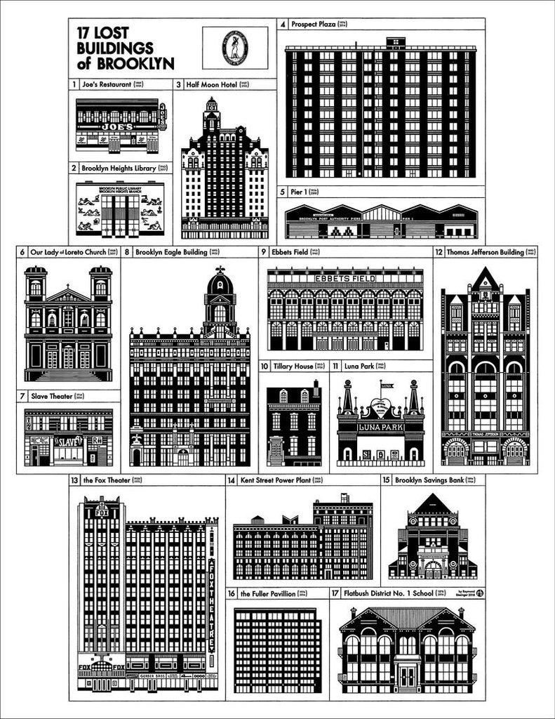 Brooklyn Lost Buildings 17x22" Art Print by Raymond Biesinger | touchGOODS