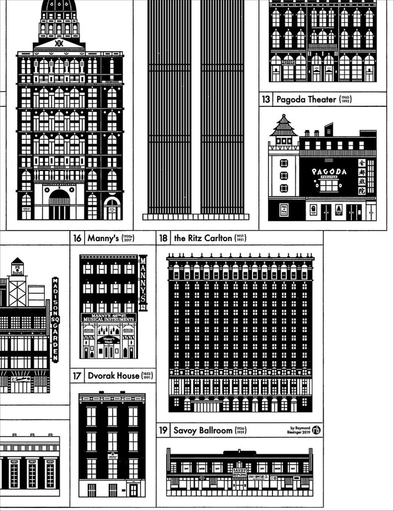 Manhattan Lost Buildings 17x22" Art Print by Raymond Biesinger | touchGOODS