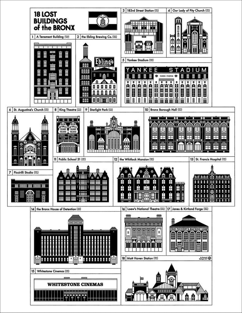 The Bronx Lost Buildings 17x22" Art Print by Raymond Biesinger | touchGOODS