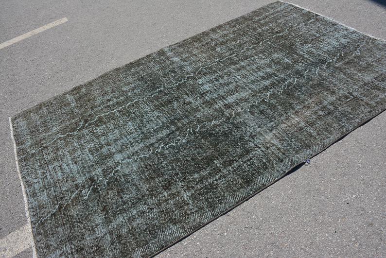 Distressed Green/Gray Over-Dyed Vintage Rug 5'4 x 9' - touchGOODS