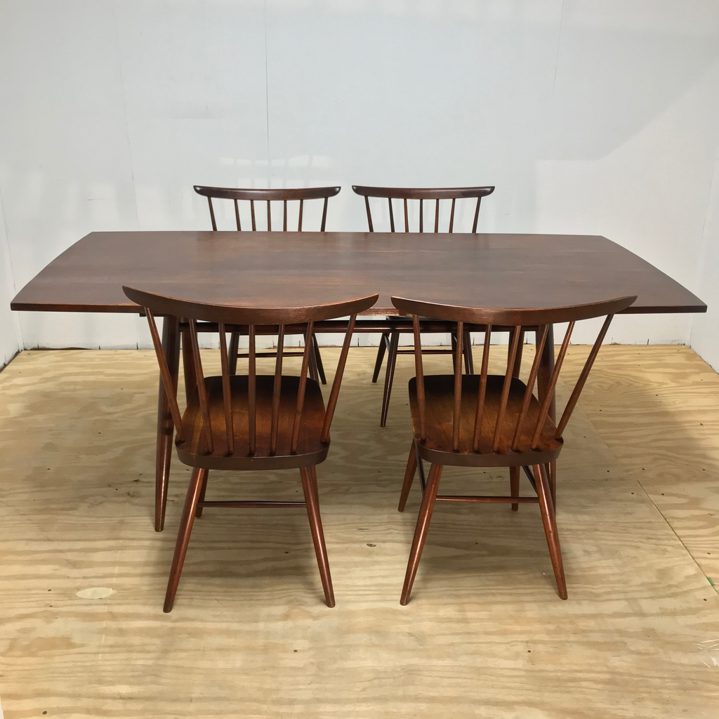 Mid-Century Modern American Nakashima Studio Craft Solid Walnut Dining Set - 5 Pieces | touchGOODS