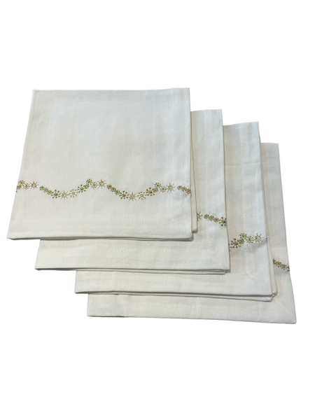 Gold Snowflake Embroidered Napkins - Set of 4 - touchGOODS