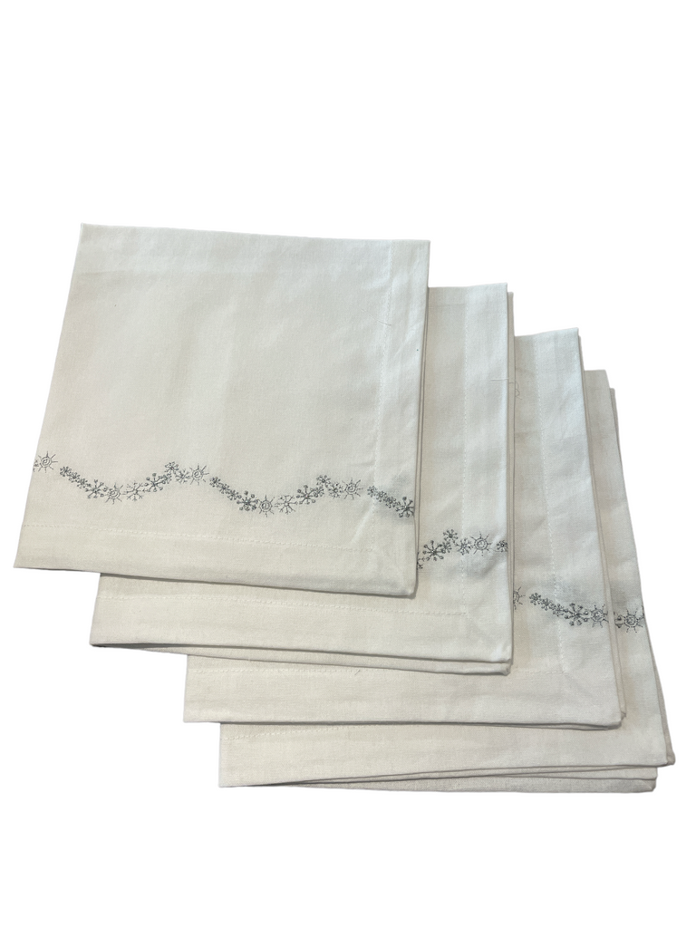 Silver Snowflake Embroidered Napkins - Set of 4 - touchGOODS