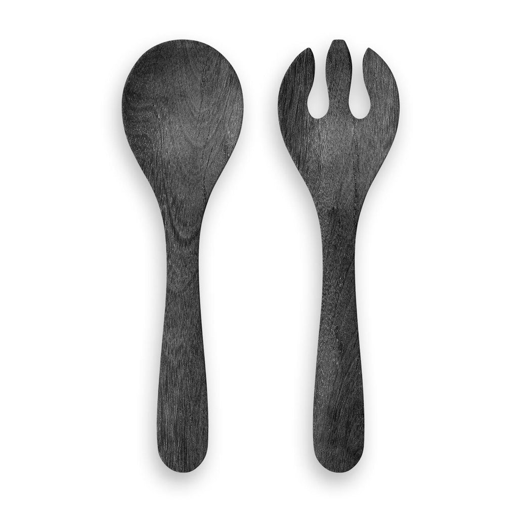 Faux Real Blackened Wood Salad Server Set 12.6" - touchGOODS