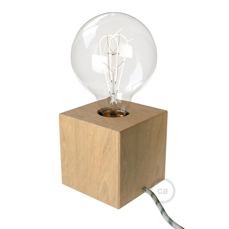 Natural Wood Cube Table Lamp with Cloth Wire | touchGOODS