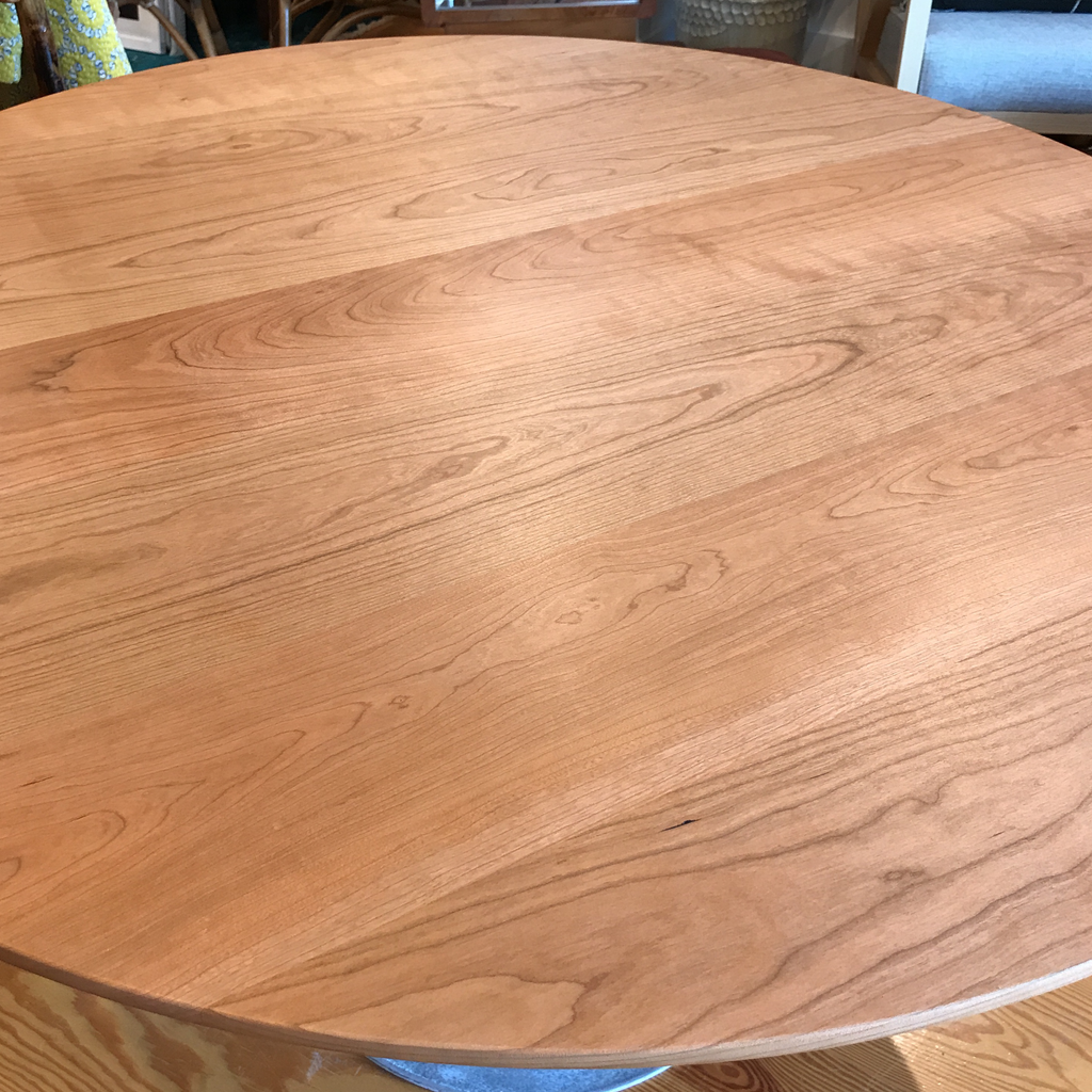 Round Cherry Pedestal Dining Table With Vintage Burke Tulip Base | touchGOODS