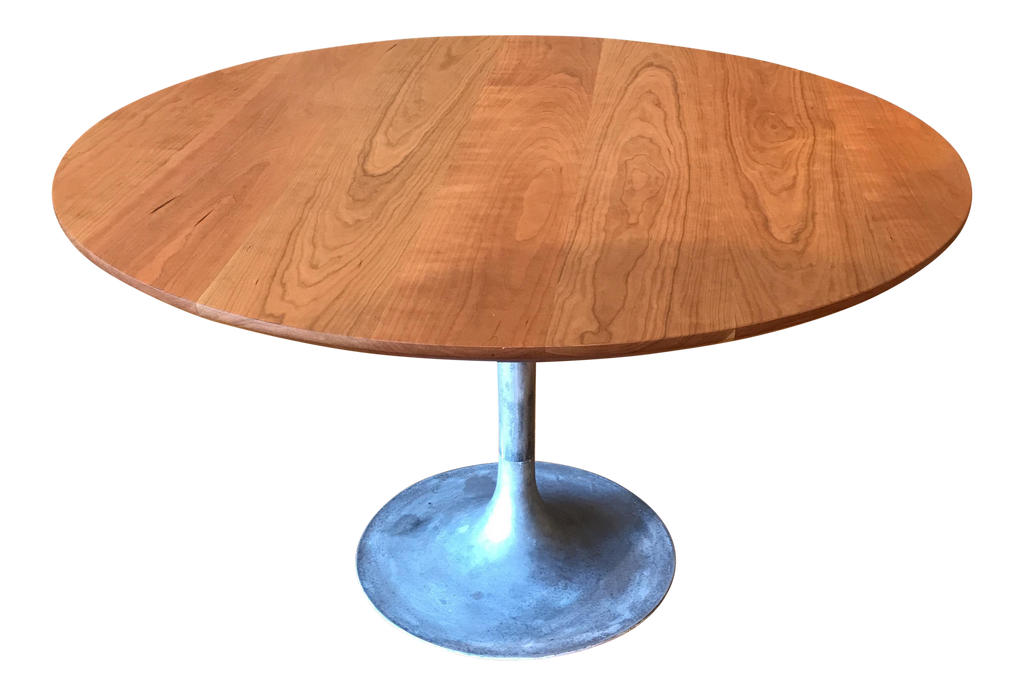 Restored Mid-Century Modern Saarinen Style Oak Top Round Gaming Table With  4 Burke Tulip Chairs