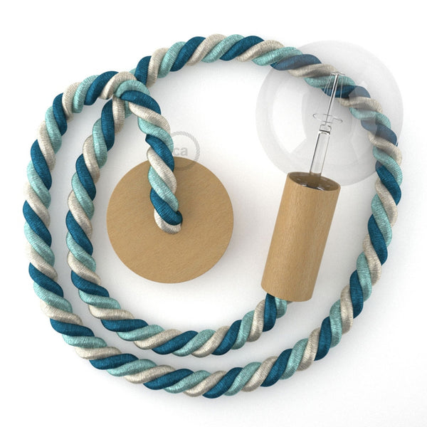 Wooden Pendant | 2XL Nautical Rope in Navy, Light Blue, & Gold [Made in Italy] - touchGOODS